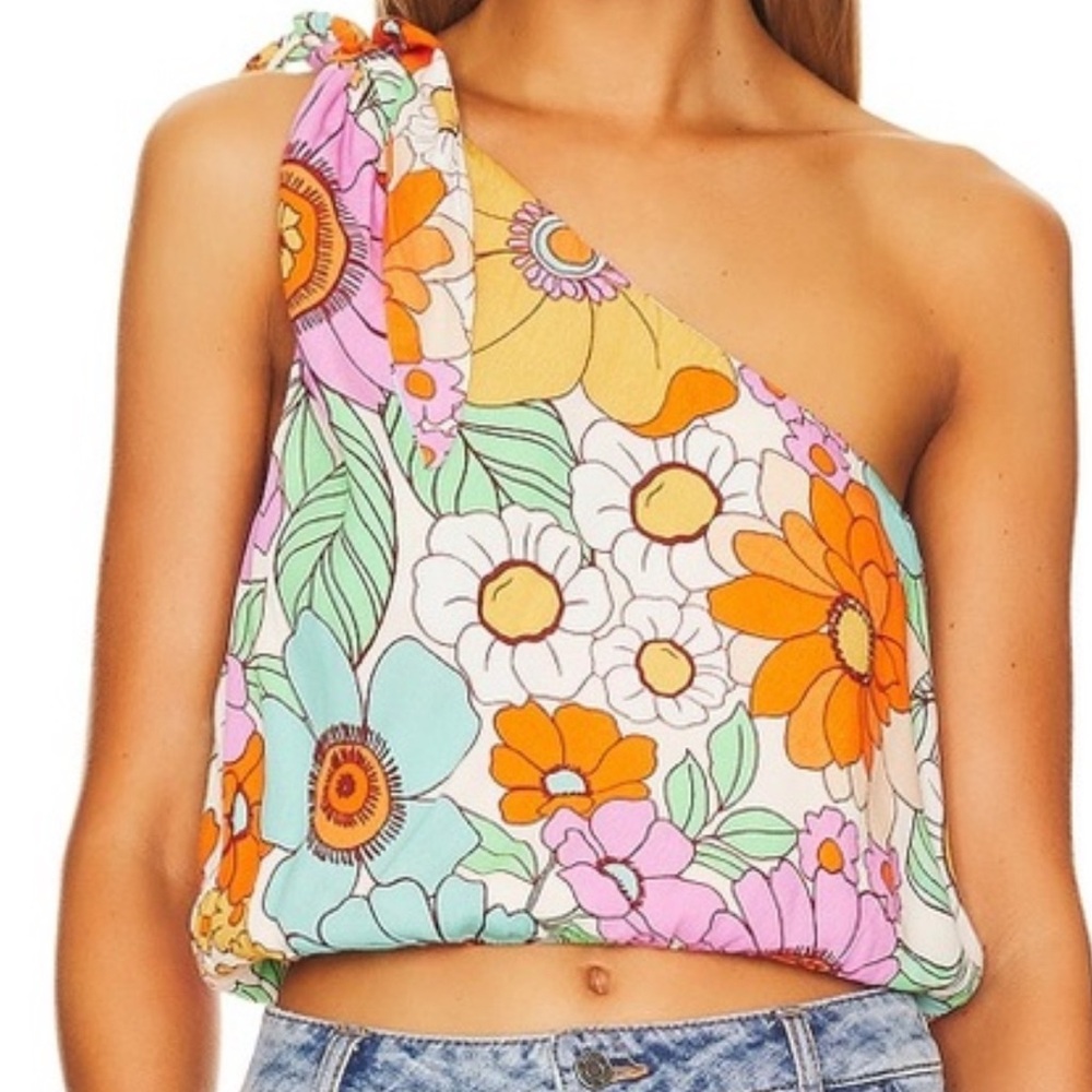 SHOW ME YOUR MUMU Heyday One Shoulder Top in COLORFUL Flower Market size S